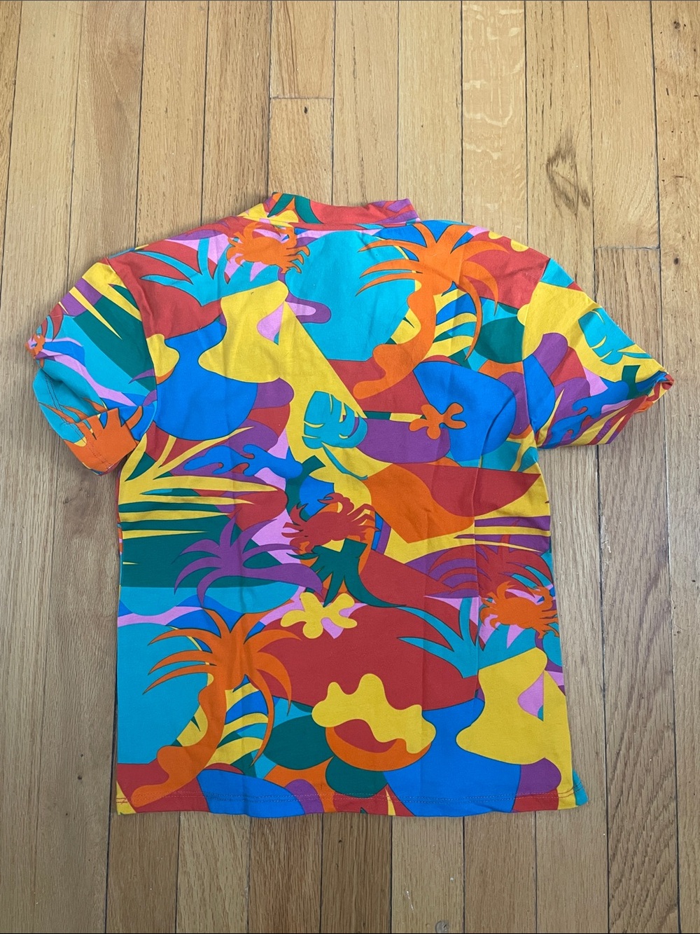 Nooworks Multicolor Tropical Print Crop Top - Blue, Orange, Yellow, Pink, Green - Picture 3 of 3